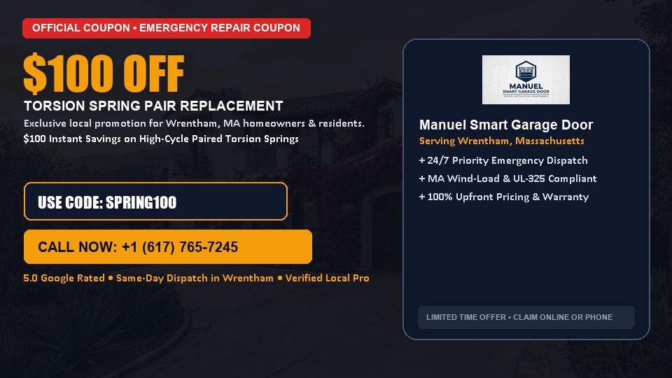 Manuel Smart Garage Door $100 OFF Dual Torsion Spring Replacement in Wrentham, MA